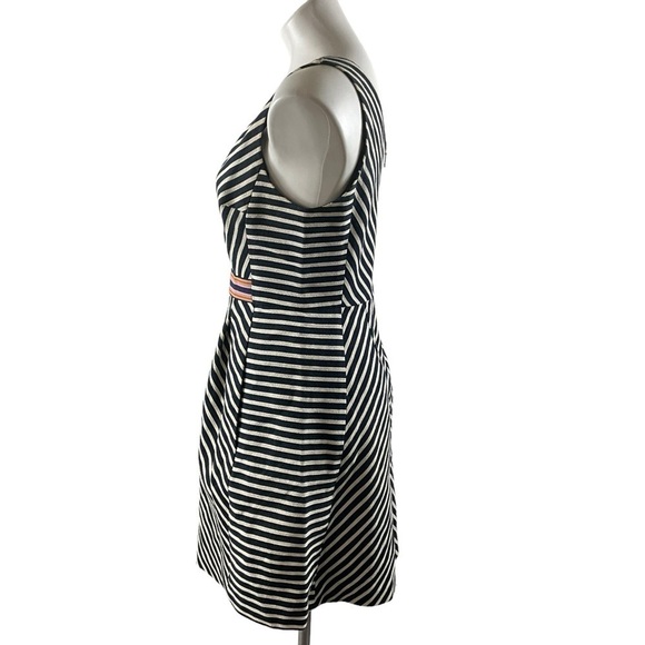 Maeve Anthropologie Mitered Navy and White Fit & Flare Embroidered Dress - Picture 3 of 11